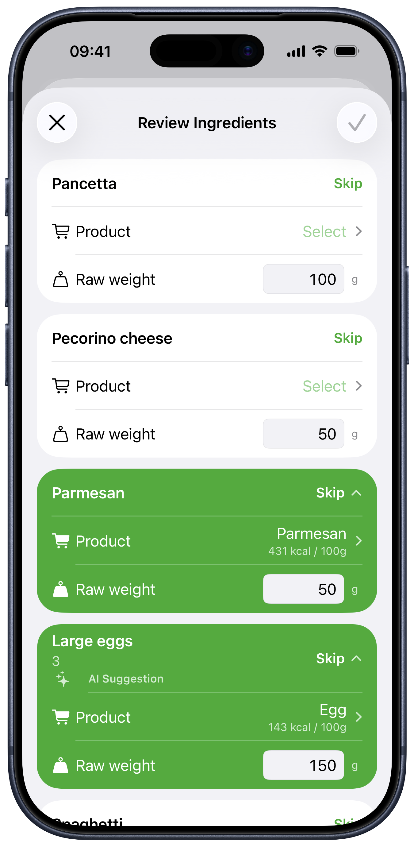 Avo imported ingredient matching